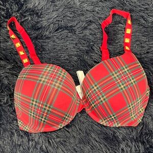 Victoria's Secret Red Plaid Bra with Studded Straps
